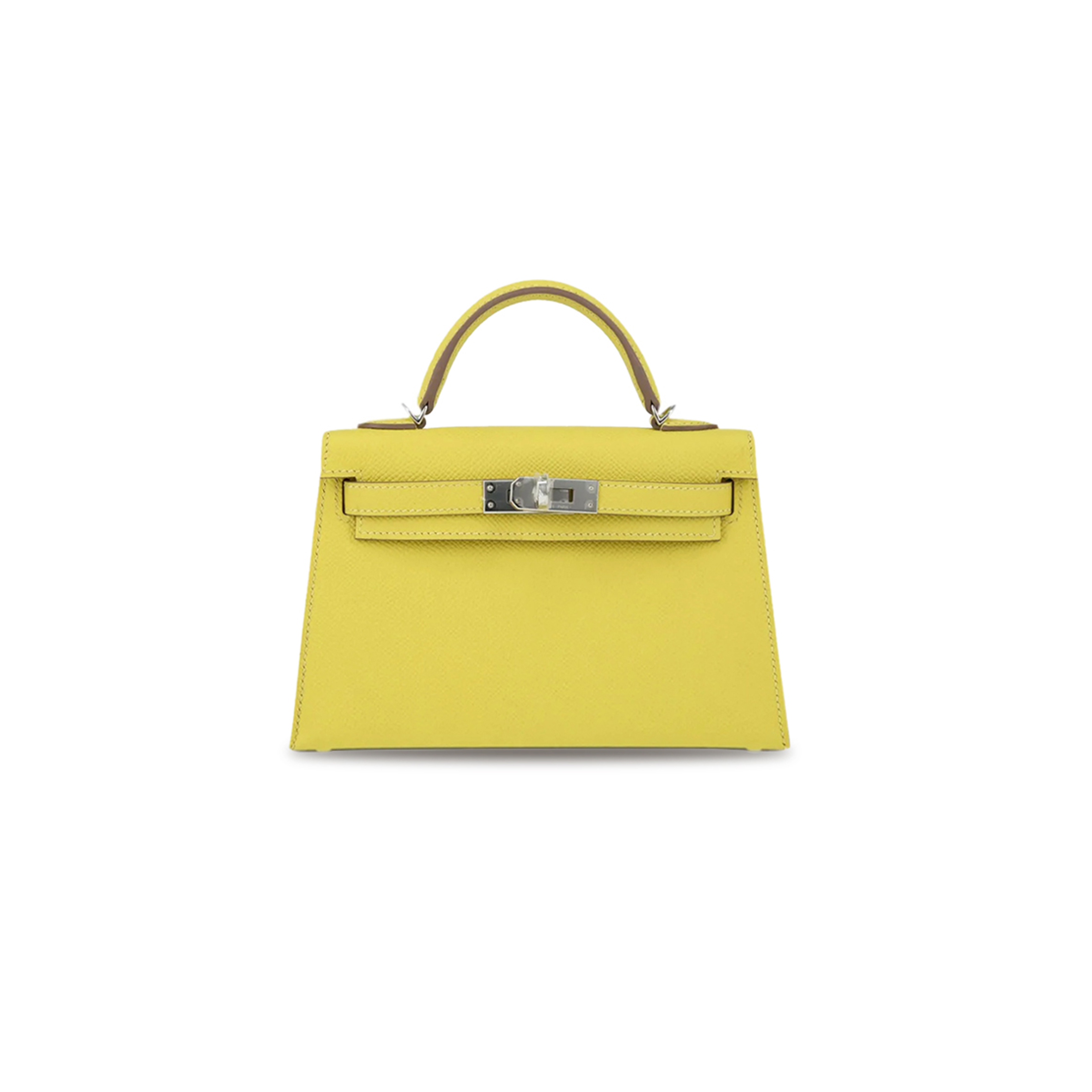 HERMÈS MINI KELLY II EPSOM LEMON YELLOW SILVER BUCKLE (19*12*5.5cm) 